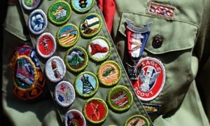 Boy scout wearing badges
