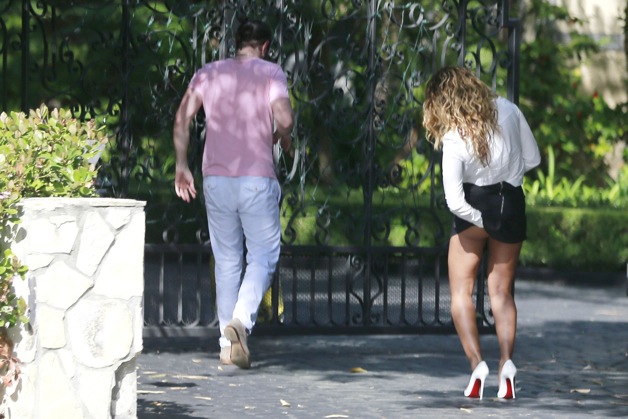 EXCLUSIVE: Melanie Brown adjusts her undergarments after changing in the car on the way to a photo shoot in Beverly Hills