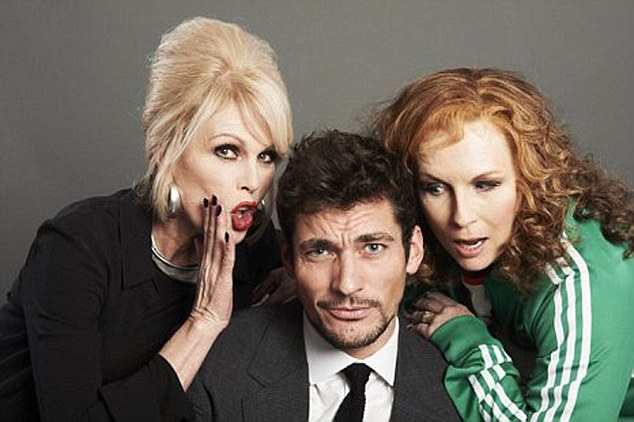 David Gandy with Absolutely Fabulous stars Joanna Lumley and Jennifer Saunders in Sports Relief 2012 Credit Sports Relief Image from internet - for Nikki