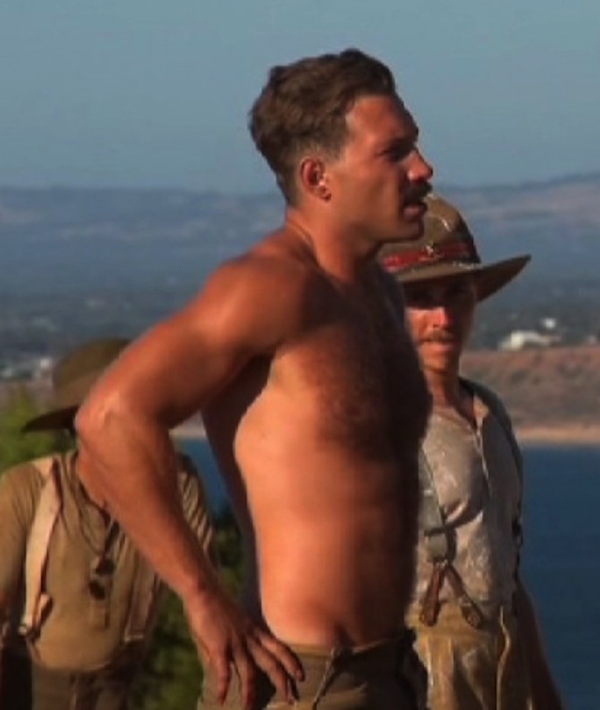 jai courtney shirtless mustache