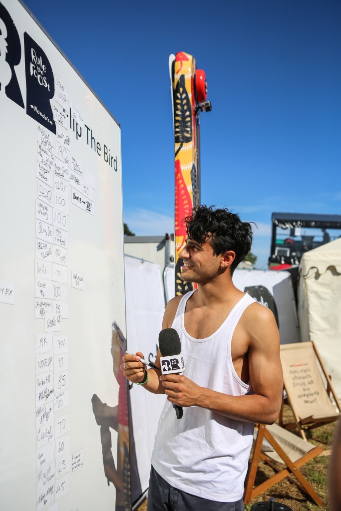 Neil Amin-Smith from Clean Bandit packed a punch playing the Nando’s Flip the Bird game following his knockout set on top of the Nando’s Cock o’ Van.