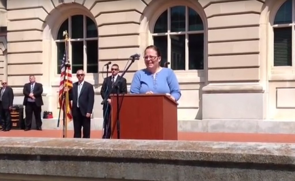 Davis at a rally last month (YouTube/Kentucky.com)