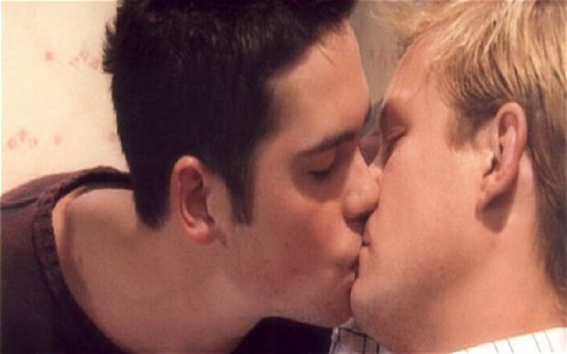 ITV ARCHIVE...No Merchandising. Editorial Use Only Minimum use fee GBP 50 Mandatory Credit: Photo by ITV / Rex Features ( 697529rj ) 'Coronation Street' TV - 2003 - Nick Tilsley (Adam Rickitt) gets a big shock when Todd Grimshaw (Bruno Langley) kisses him. ITV ARCHIVE