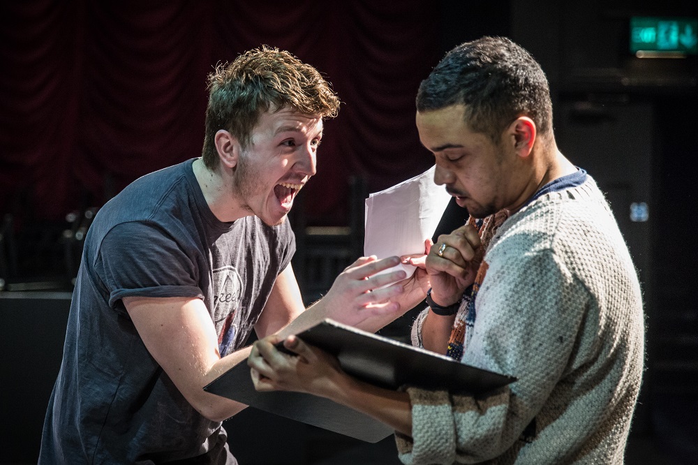 Tom Varey and Danny Lee Wynter in rehearsal for Deathwatch. (Image: Marc Brenner)