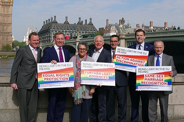 Some of the 30 LGBT MPs and Lords who signed this month's cross-party letter calling for Britain to remain in the EU
