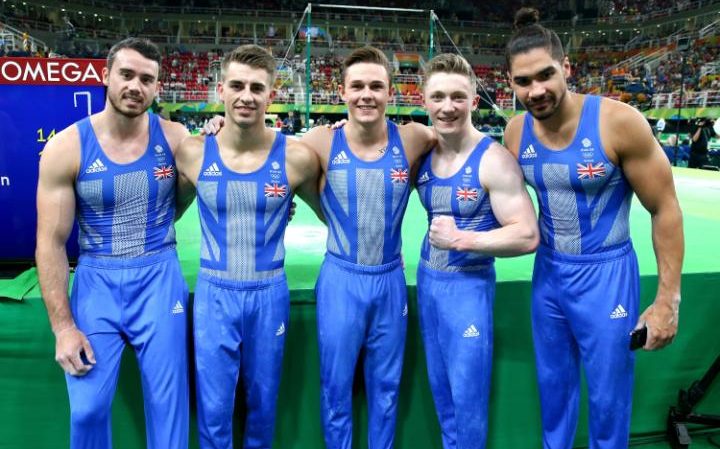 From left to right: Kristian Thomas, Max Whitlock, Brinn Bevan, Nile Wilson and Louis Smith