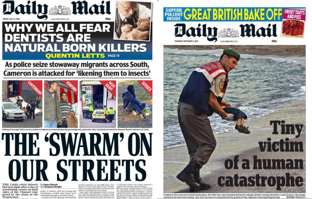 The media's coverage of refugees switches from fear-mongering to sympathetic.