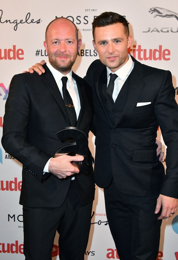 Mandatory Credit: Photo by Nils Jorgensen/REX/Shutterstock (6196672fx) John Tiffany, Culture Award Winner, with Harry Judd Attitude Magazine Awards, London, UK - 10 Oct 2016 Gay lifestyle magazine's awards ceremony celebrating entertainment, lifestyle, politics and fashion, sponsored by Virgin Holidays, this year's awards benefits the Elton John Aids Foundation, at 8 Northumberland Avenue, London.