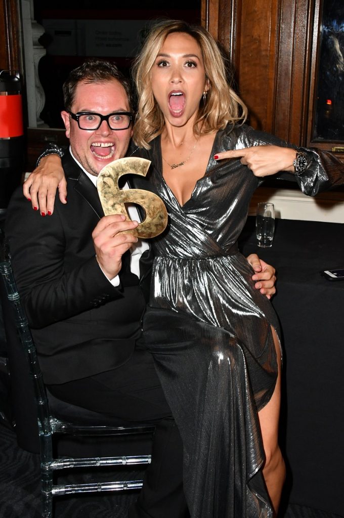 Mandatory Credit: Photo by Nils Jorgensen/REX/Shutterstock (6196672hz) Myleene Klass and Alan Carr, Icon Award for Outstanding Achievement Award Winner. Attitude Magazine Awards, London, UK - 10 Oct 2016 Gay lifestyle magazine's awards ceremony celebrating entertainment, lifestyle, politics and fashion, sponsored by Virgin Holidays, this year's awards benefits the Elton John Aids Foundation, at 8 Northumberland Avenue, London.