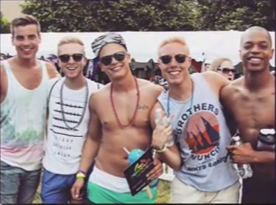Connor (far left) was pictured at an Indiana Pride rally