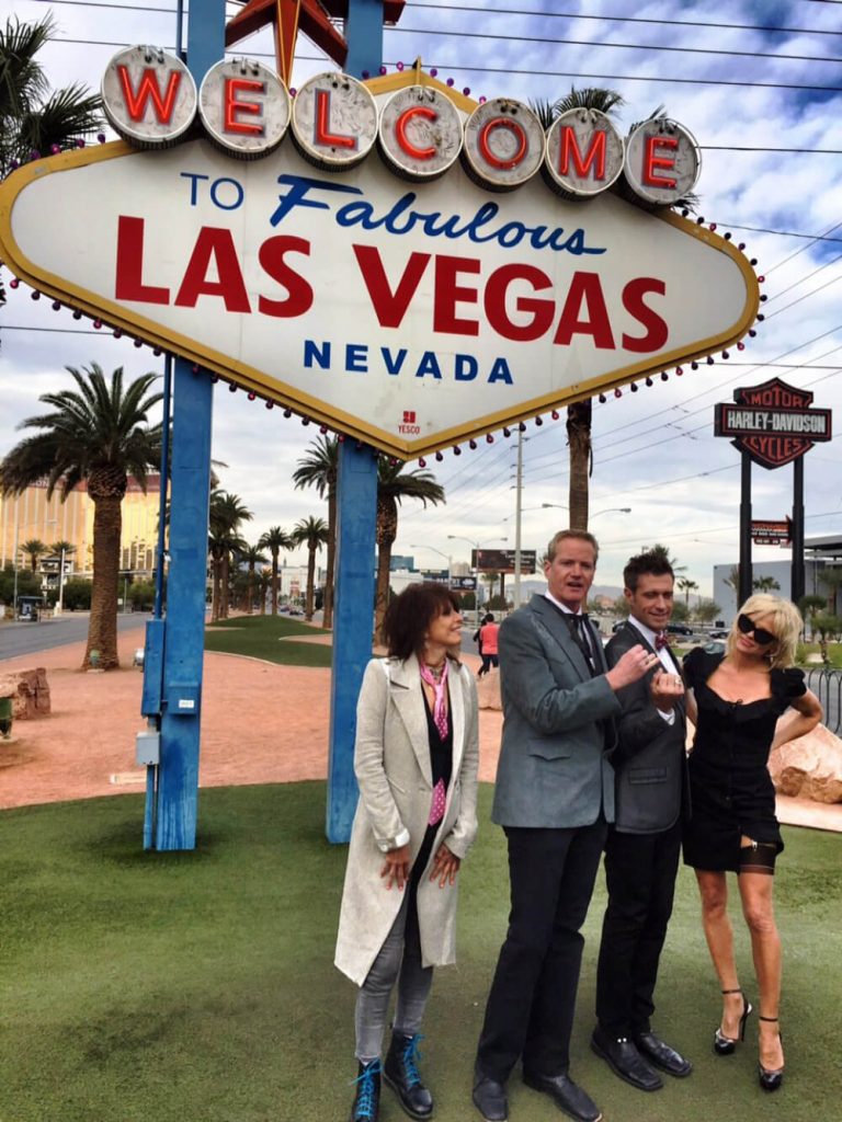 Dan and partner Jack tie the knot in Las Vegas, 2014, joined by Pamela Anderson.