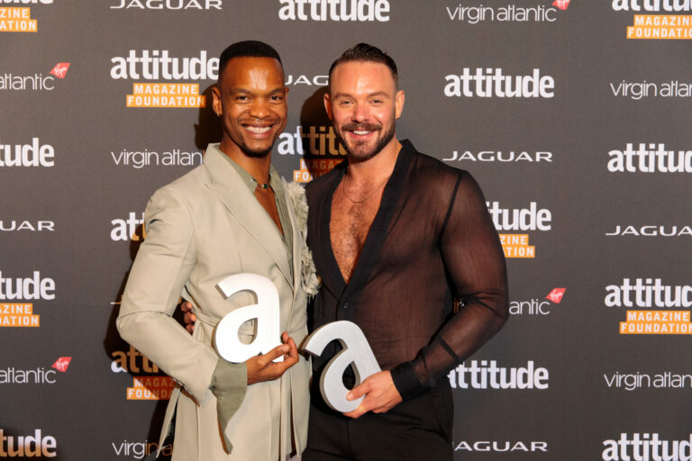 Johannes Radebe and John Whaite collect the Attitude Gamechanger Award at the 2022 Virgin Atlantic Attitude Awards, powered by Jaguar