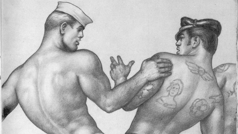 A drawing by Tom of Finland printed in Physique Pictorial Vol 12 No 1