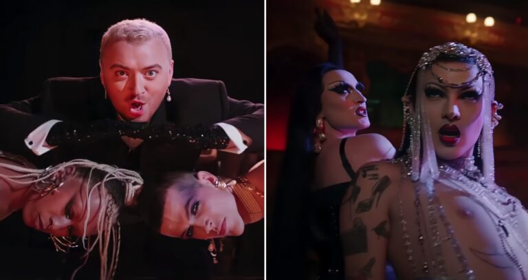 Sam Smith, Gottmik, and Violet Chachki in the 'Unholy' music video
