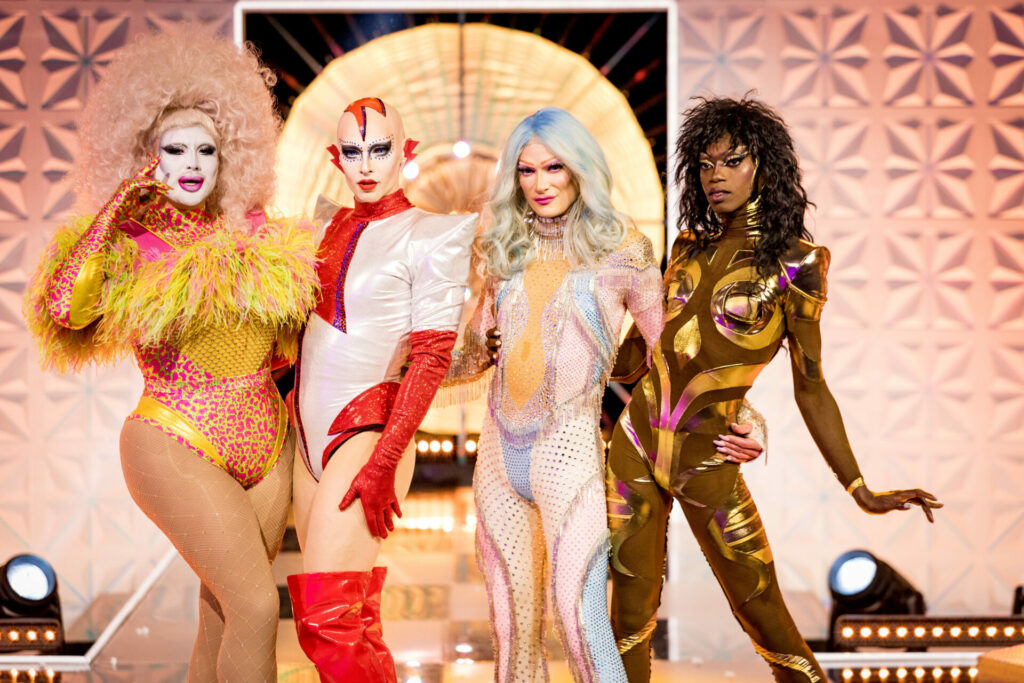 Danny Beard, Cheddar Gorgeous, Jonbers Blonde, and Black Peppa on RuPaul's Drag Race UK