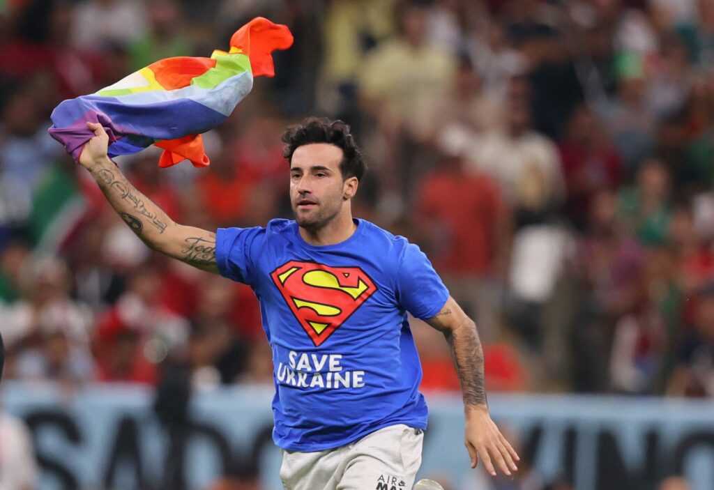 Mario Ferri invading the pitch at the World Cup in Qatar
