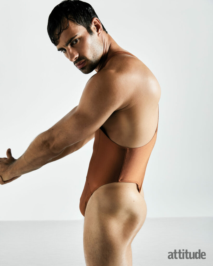 Elliot wears Omar Copper bodysuit, by Rufskin.