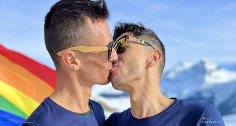 Two men kissing in Arosa