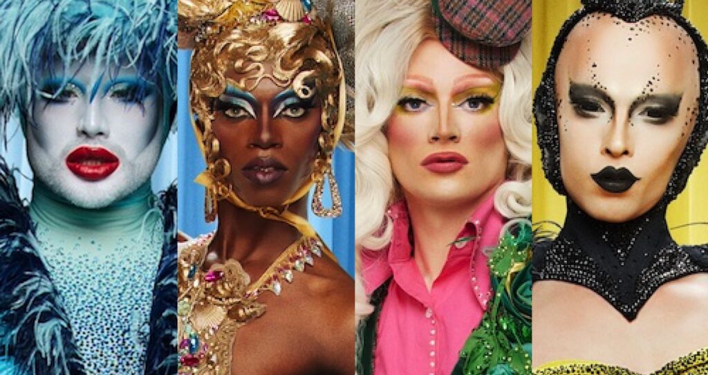 RuPaul's Drag Race UK series four finalists, Danny Beard, Black Peppa, Jonbers Blonde, and Cheddar Gorgeous