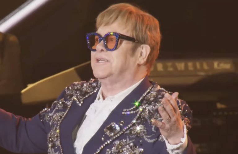 Sir Elton John performing at the Dodgers Stadium