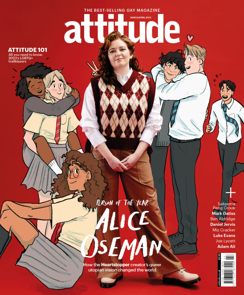 Alice Oseman illustrated a special cover for the Attitude 101 issue (Image: Attitude)
