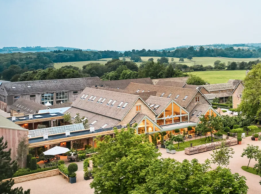 The Daylesford Organic farm with the Bamford Wellness Spa in the background