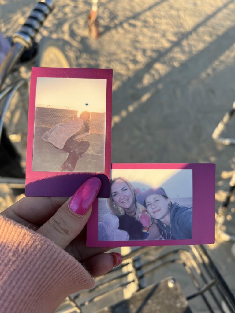 Gifting is one of the 10 Principles of Burning Man. A common gift is Polaroids of pivotal memories of the Burn. These were taken at sunrise when I explored the playa on bicyles with the heartthrob.