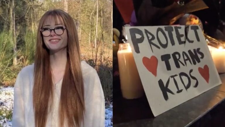 A picture of Brianna Ghey from her social media, left, and an image from the vigil in Birmingham (Image: @IAmBirmingham)