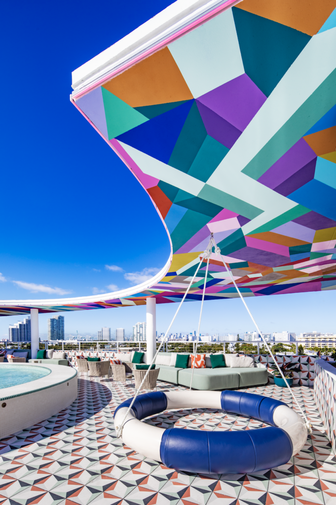 The rooftop of the Moxy Miami South Beach