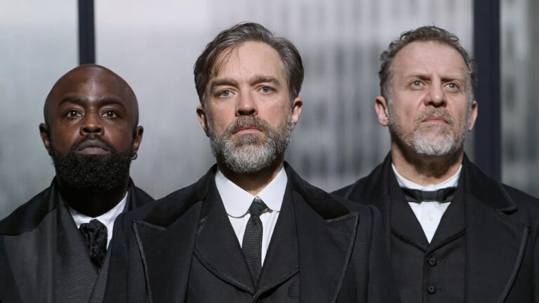 Michael Balogun, Hadley Fraser, Nigel Lindsay in The Lehman Trilogy (Image: Mark Douet)