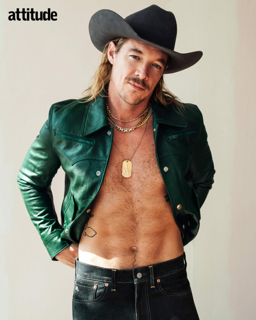 Diplo wears leather jacket, by Coach, denim, by RRL