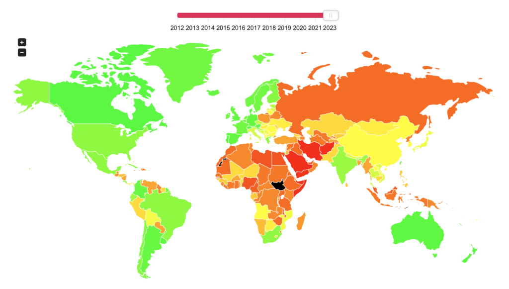 A screenshot of Spartacus Gay Travel Index's interactive map