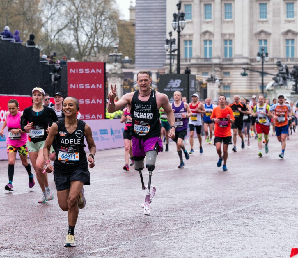 Adele Roberts approaches the finish line for the 2023 London Marathon