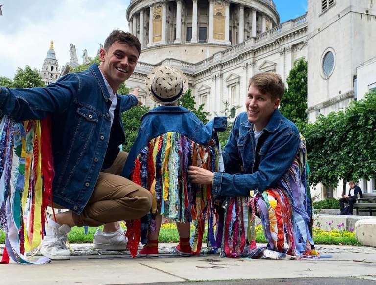 Tom Daley and Dustin Lance Black with their son Robbie
