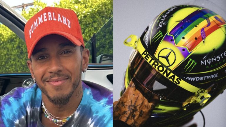 Lewis Hamilton and a rainbow helmet