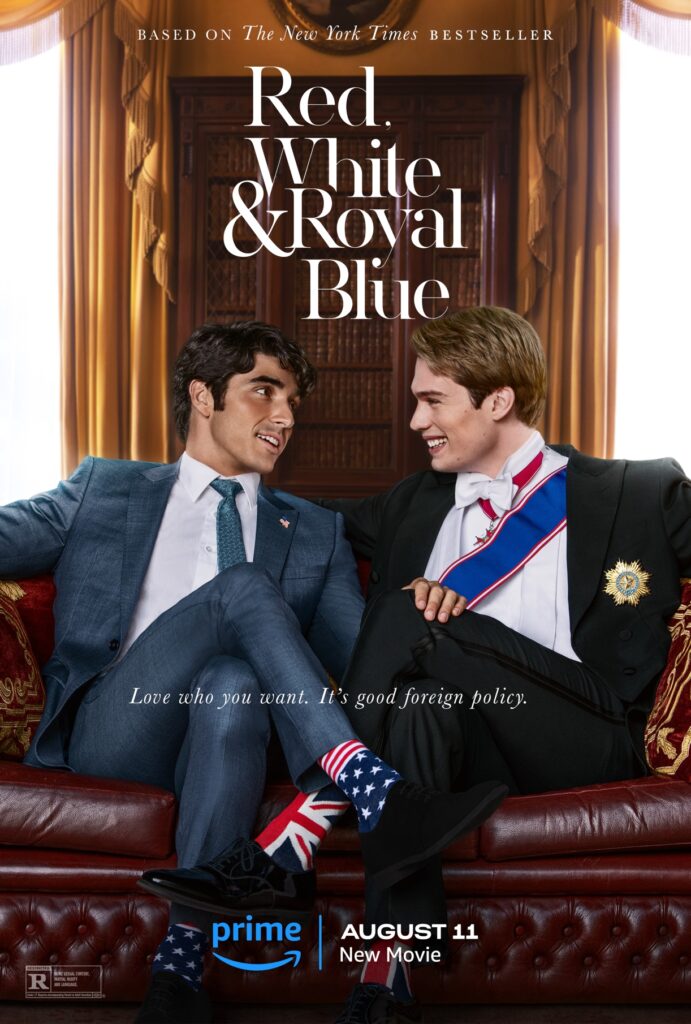 Nicholas Galitzine as the British Prince Henry and Taylor Zakhar Perez as Alex Claremont-Diaz in Red, White & Royal Blue.