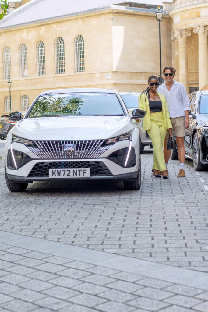 Corinna Brown and Bradley Riches arrived in a car provided by Peugeot