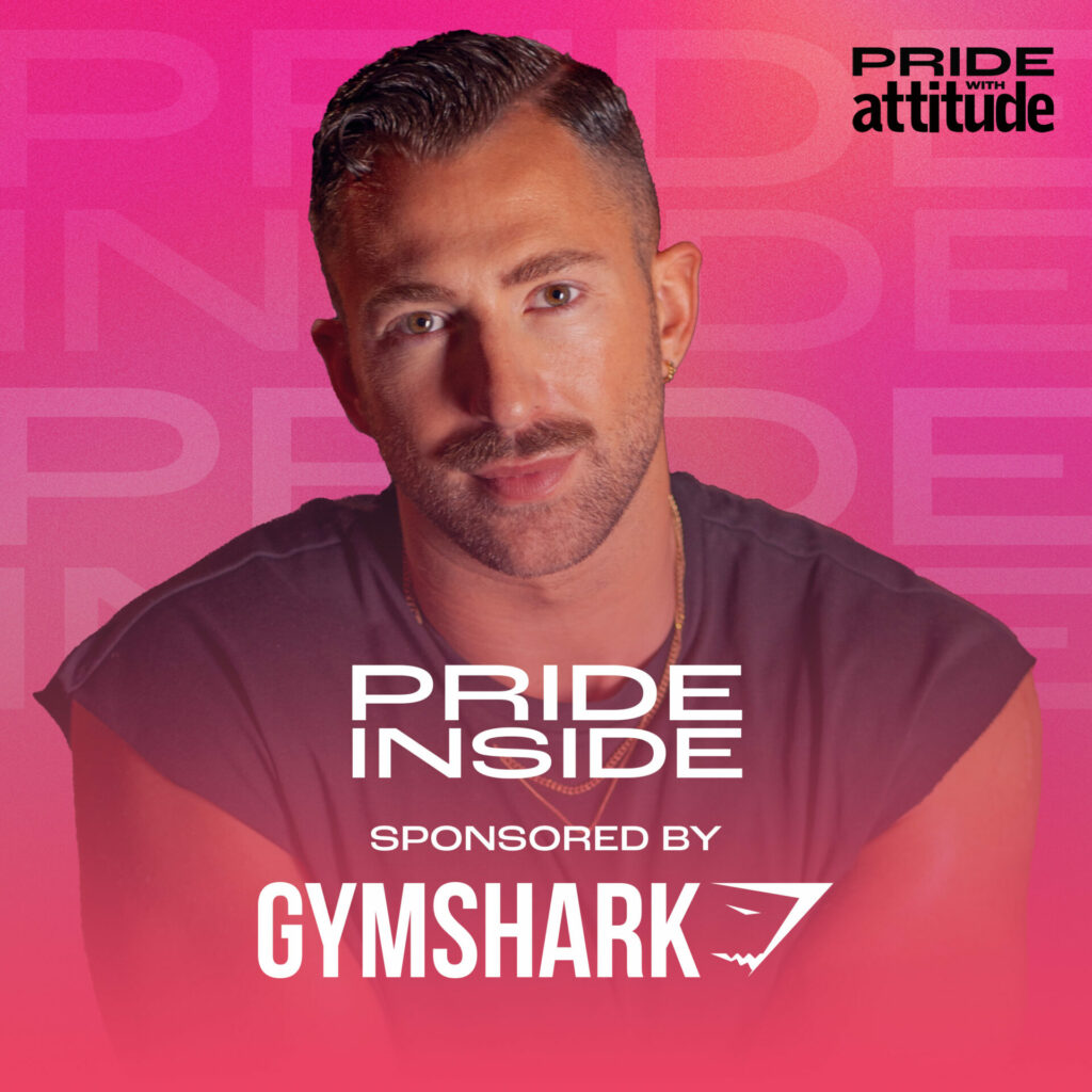 Connor Minney with Pride Inside sponsored by Gymshark logo