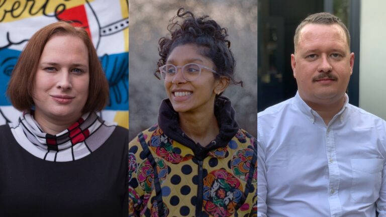 Juliet Jacques, Gayathiri Kamalakanthan and Huw Lemmey are among the LGBTQ authors to have picked texts for Audible's campaign (Images: Robin Silas Christian/Michael Boffey)