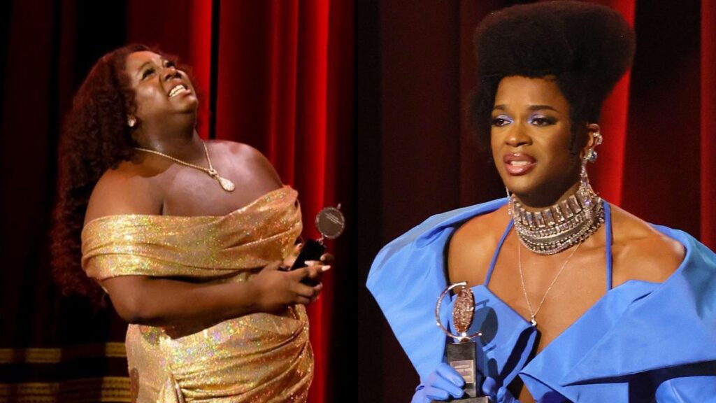 Alex Newell and J. Harrison Ghee at last night's Tonys (Images: CBS)