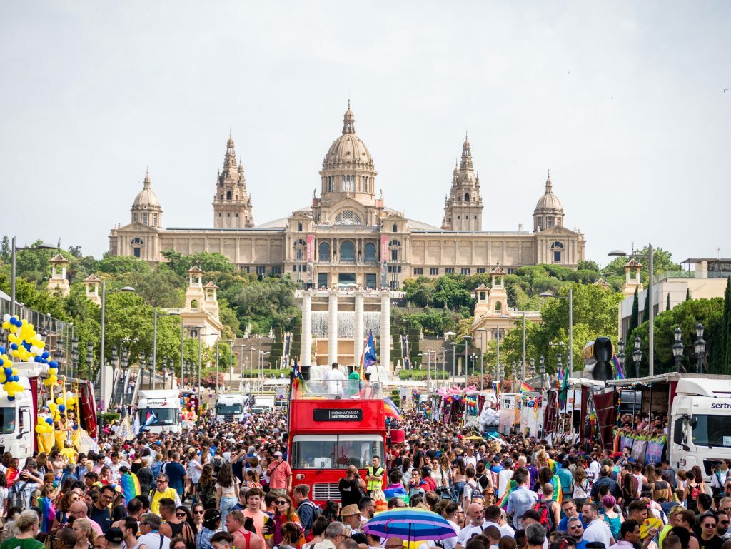 A crowd of people celebrating Barcelona Pride