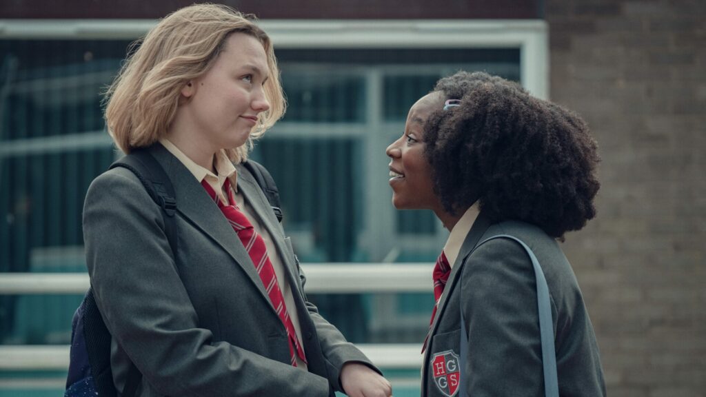 Kizzy Edgell and Corinna Brown as Darcy Olsson and Tara Jones in Heartstopper