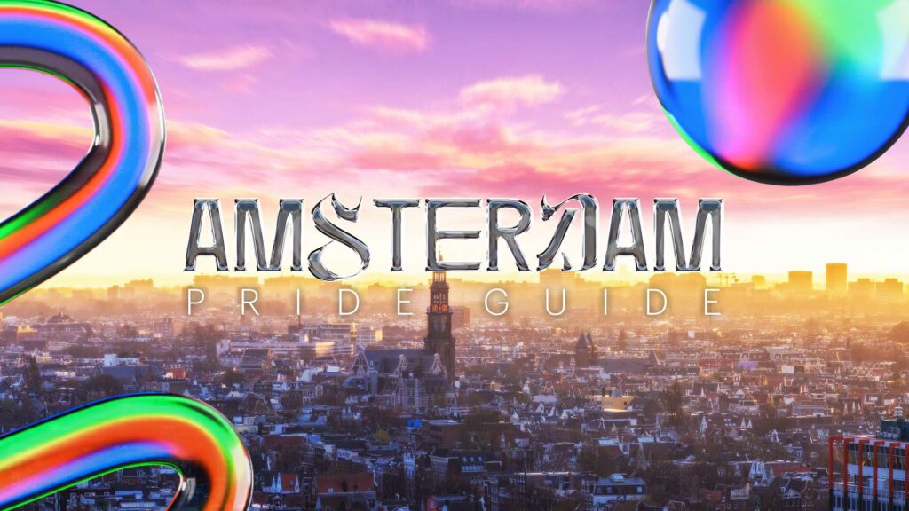 Amsterdam skyline with stylised font of Amsterdam