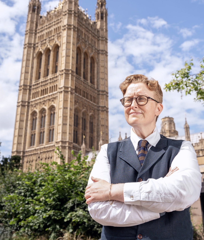 Ruth Hunt outside the Houses of Parliament