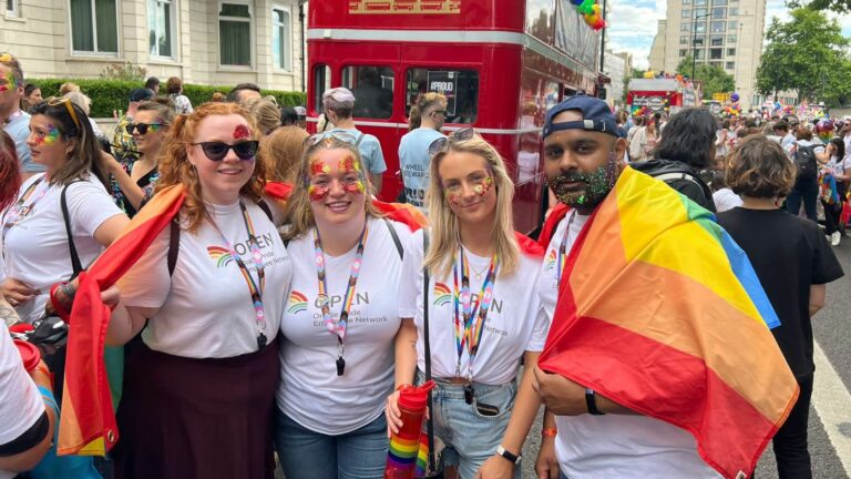 Georgie Higgs and colleagues celebrating Pride (Image: Supplied)