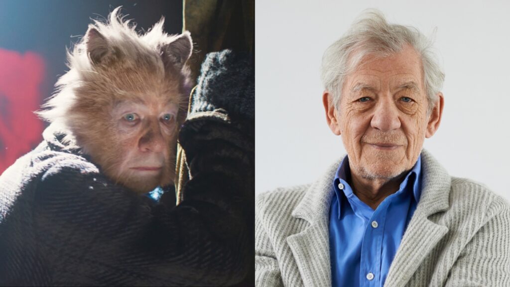 Ian McKellen, and left, in Cats (Images: Universal Pictures/Jack McGuire)