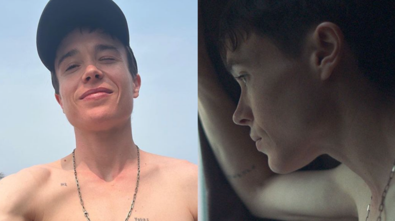 Elliot Page shirtless selfie and a still from his new film, Close To You.