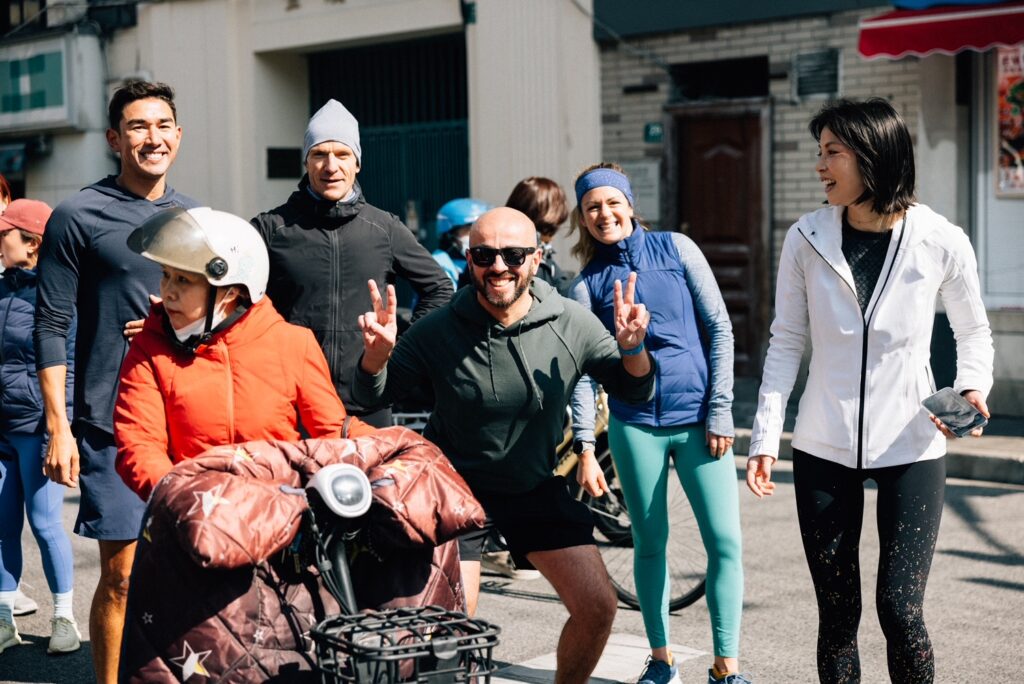 A group of people on a street in China