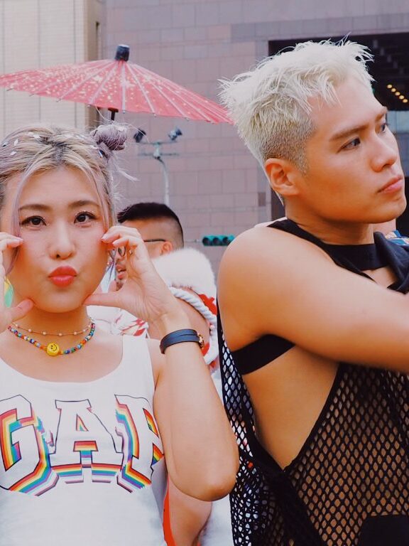 Two attendees at the Taiwan Pride 2023 parade