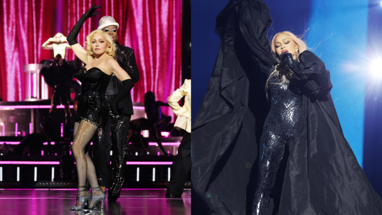 Composite of Madonna on the Celebration Tour onstage